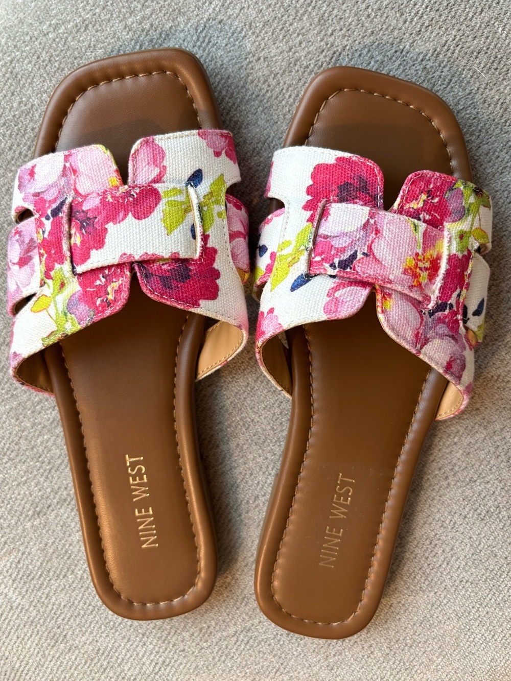 Nine West Pink Floral Slide Sandals, Sz 7, narrow